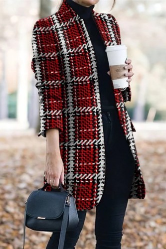 Capispalla con colletto rovesciato in cardigan patchwork con stampa casual rosso nero