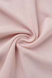 Розовый сексуальный повседневный принт пэчворк V-образный вырез с коротким рукавом из двух частей