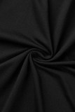 Colletto con cappuccio patchwork tinta unita per abbigliamento sportivo nero moda taglie forti due pezzi