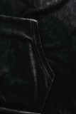 Negro Casual Sólido Patchwork Cuello con capucha Tallas grandes Dos piezas
