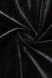 Colletto con cappuccio patchwork solido casual nero Plus Size due pezzi