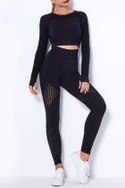 Black Casual Sportswear Solid Patchwork O Neck Long Sleeve Two Pieces