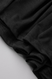Черные повседневные однотонные платья-русалки с оборками и водолазкой