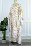 Weißes lässiges Stickerei-Patchwork-O-Ausschnitt-langes Kleid in Übergröße, zweiteilig