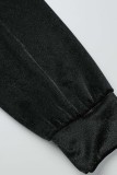 Negro Casual Sólido Patchwork Cuello con capucha Tallas grandes Dos piezas