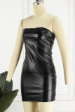 Черное сексуальное однотонное платье без бретелек без рукавов с открытой спиной Платья