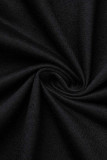 Zwarte casual print patchwork rits capuchon kraag bovenkleding