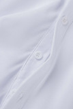Fibbia patchwork solida casual bianca con abiti da camicia con colletto rovesciato