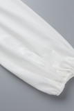 Vestido de noche con cuello en V de patchwork sólido sexy blanco Vestidos