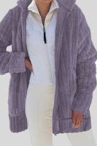 Prendas de abrigo de cuello de cárdigan de patchwork sólido casual púrpura