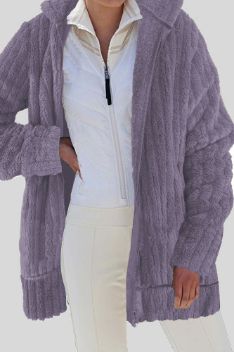 Vêtement d'extérieur à col cardigan décontracté uni patchwork violet