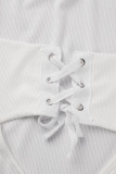 Solido sexy bianco scavato abiti a maniche lunghe con colletto quadrato frenulo