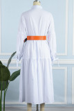 Robe chemise blanche décontractée en patchwork uni avec ceinture à col rabattu Robes
