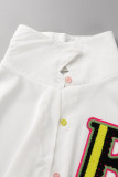 ホワイト カジュアル レター 刺繍 パッチワーク シャツ カラー プラス サイズ トップス