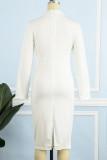 Blanco Casual Sólido Patchwork O Cuello Vestidos de manga larga