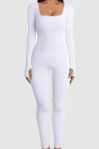 Witte casual sportkleding Effen patchwork skinny jumpsuits met U-hals