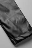 Robes de jupe crayon à col rabattu en patchwork solide noir sexy
