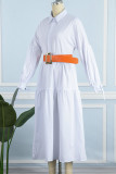 Robe chemise blanche décontractée en patchwork uni avec ceinture à col rabattu Robes