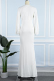 ホワイトセクシーソリッドパッチワークVネックイブニングドレスドレス