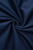 Темно-синий повседневный принт Базовый воротник с капюшоном Топы больших размеров