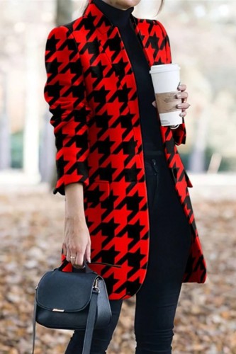 Capispalla rossa con colletto rovesciato e cardigan patchwork con stampa casual rossa