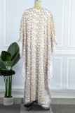 Weißes lässiges Stickerei-Patchwork-O-Ausschnitt-langes Kleid in Übergröße, zweiteilig