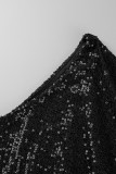 Vestido irregular de cuello con cremallera de lentejuelas casual sexy negro