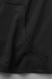 Zwarte mode sportkleding effen patchwork kraag met capuchon Grote maten twee stuks