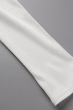 Blanco Casual Sólido Básico Cuello Alto Manga Larga Vestidos