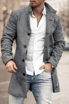 Grå Mode Casual Solid Cardigan Turndown-krage Ytterkläder