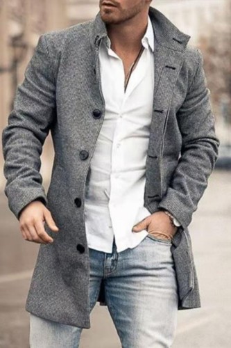 Grey Fashion Casual Solid Cardigan Turndown Collar Outerwear