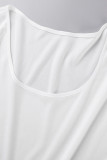 Vestido largo con cuello en O de retazos con bordado informal blanco de talla grande de dos piezas