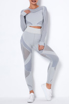 Light Gray Casual Sportswear Solid Patchwork O Neck Long Sleeve Two Pieces
