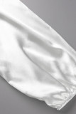 ホワイト カジュアル エレガント ソリッド バンデージ パッチワーク フォールド V ネック ストレート ドレス