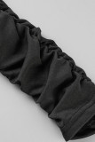 Robes de jupe crayon à col rabattu décontractées en patchwork solide noir