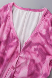 Pagliaccetti skinny con scollo a V e patchwork con stampa casual rosa intenso
