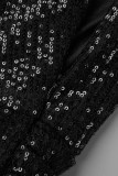 Robe irrégulière noire à col zippé avec patchwork décontracté
