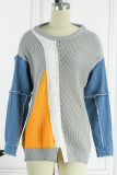 Grey Casual Solid Patchwork O Neck Tops