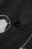 Модные черные топы с отложным воротником и принтом в стиле пэчворк