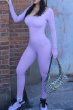 Monos flacos con cuello en U de patchwork sólido de ropa deportiva casual púrpura