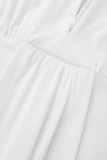 ホワイトセクシーソリッドパッチワークVネックイブニングドレスドレス
