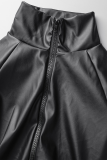 Vestidos de falda de lápiz con cuello vuelto de patchwork sólido sexy negro