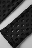 Zwarte sexy casual effen gescheurde uitgeholde magere kokerbroek met hoge taille