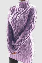 Tops de cuello alto de patchwork sólido casual púrpura