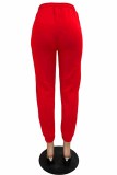 Pantalones cortos de cintura media con letras estampadas casuales rojas