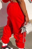 Calças de cintura média com estampa casual vermelha