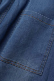 Royal Blue Casual Solid Patchwork Buckle Turndown Collar Long Sleeve High Waist Regular Denim Jumpsuits