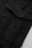 Pantalon décontracté noir à taille haute et patchwork déchiré à imprimé de rue