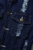Blue Street Solid Strappato Make Old Patchwork Buckle Turndown Collar Maniche lunghe Vita alta Tute di jeans normali