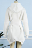 ホワイト カジュアル ソリッド パッチワーク 非対称 フード付き カラー 長袖 ドレス